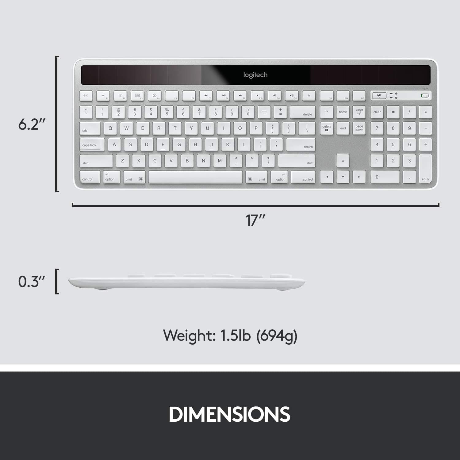 Logitech Wireless Solar K750 FOR MAC Radio Transfer, PC/Mac, Keyboard - Silver - 4